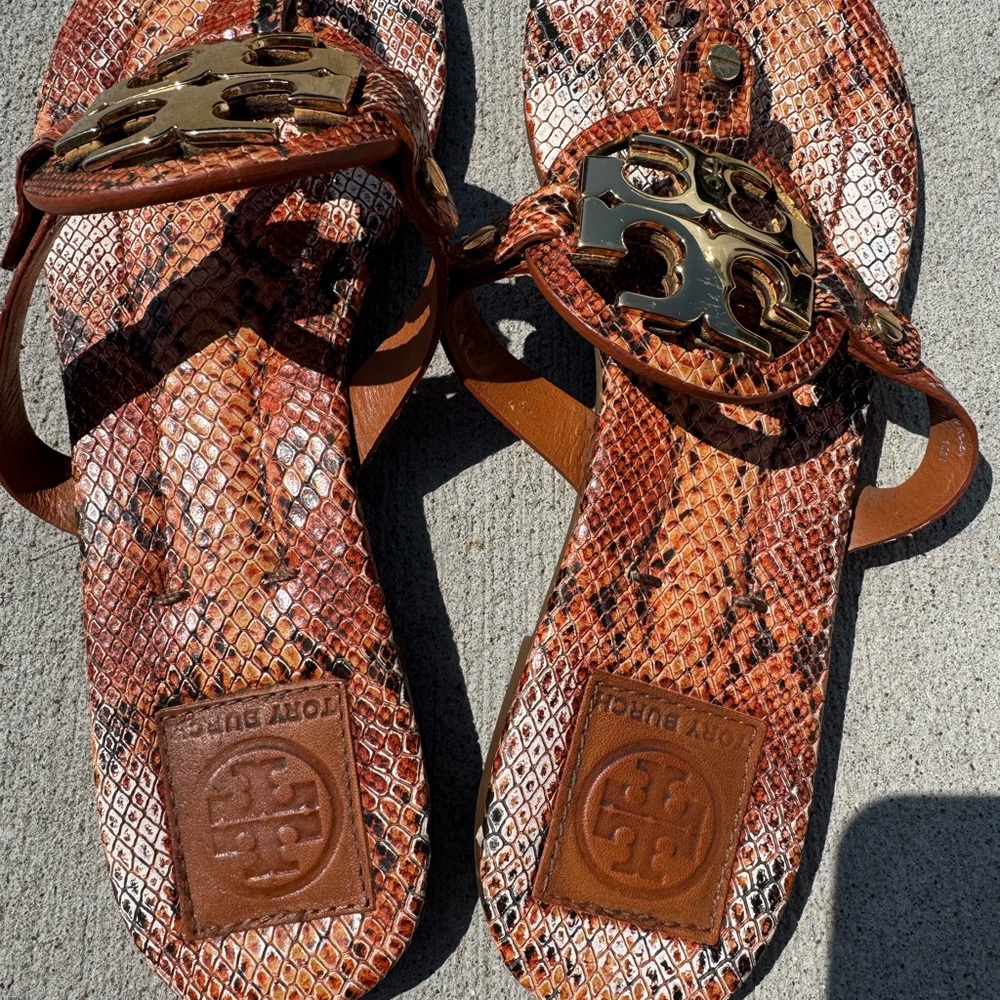 Tory Burch Brown Snakeskin Miller Sandals